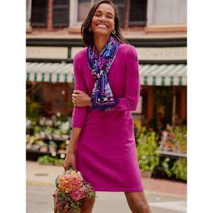 Talbots Kitty Tweed Open Neck Sweater Dress Womens Size Medium Petites Pink